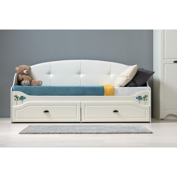 Кровать Роуз 11.38 с ящиками и основанием, 2040х857х971, Белый/ Ясень ваниль