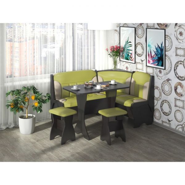 Кухонный уголок Орхидея  1500х1100х840 Венге/Зеленый/беж