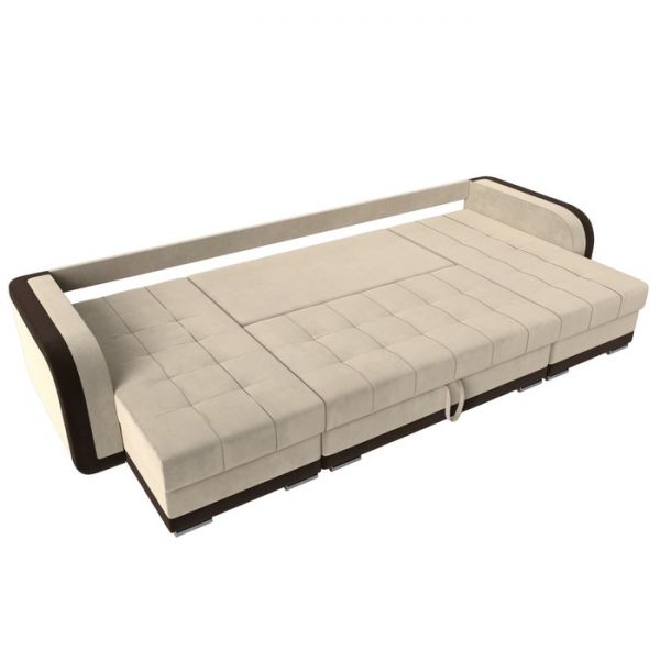 П-образный диван «Марсель», механизм еврокнижка, велюр, цвет бежевый / коричневый