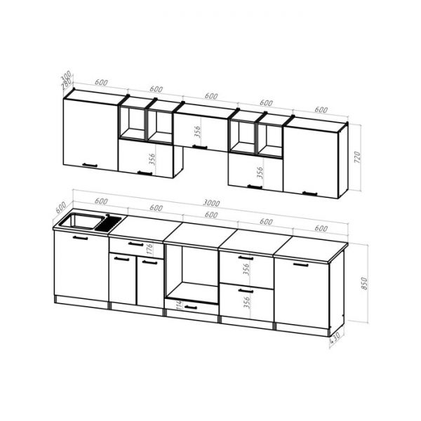 Кухонный гарнитур Оливия Экстра 3000х600 белый/мрамор марквина белый/бодега/лайм