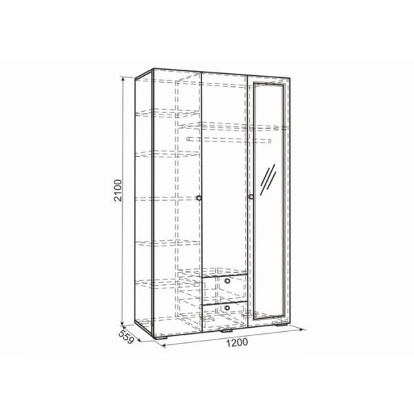 Шкаф 3-х створчатый Гламур, 1200х559х2100, Белый глянец