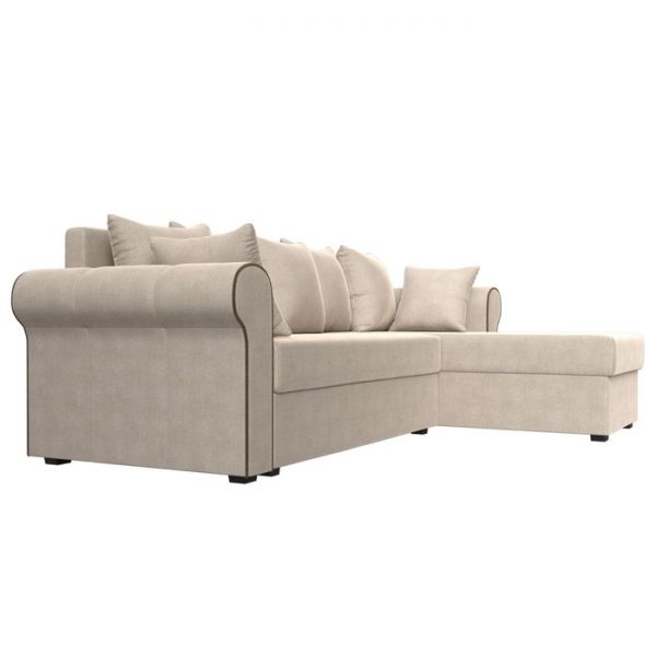 Угловой диван «Рейн», механизм еврокнижка, угол правый, рогожка, бежевый / кант коричневый