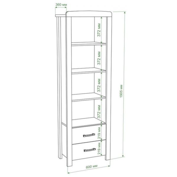 Витрина со стеклянным фасадом, 600 ? 360 ? 1910 мм, цвет карамель / белый