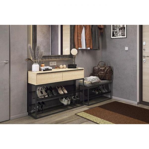 Обувница 1150х300х800 Крафт-2 черный муар/дуб сонома