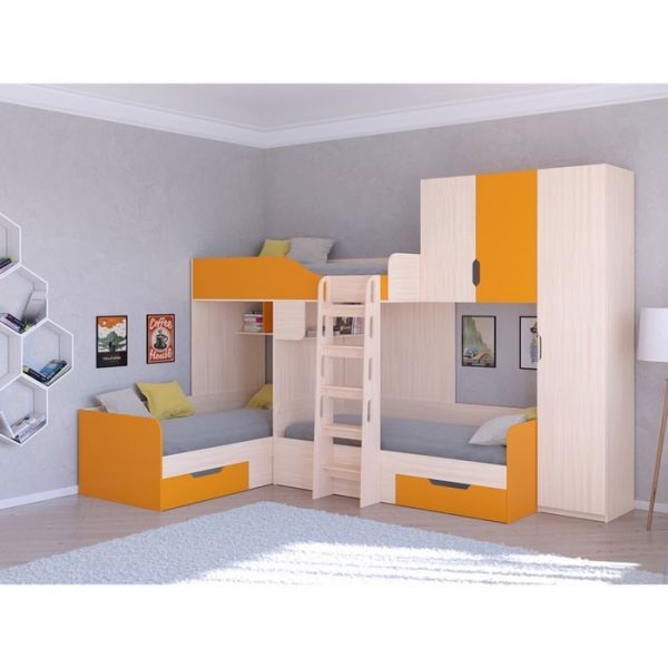 Детский комплекс «Трио 2», цвет дуб молочный / оранжевый