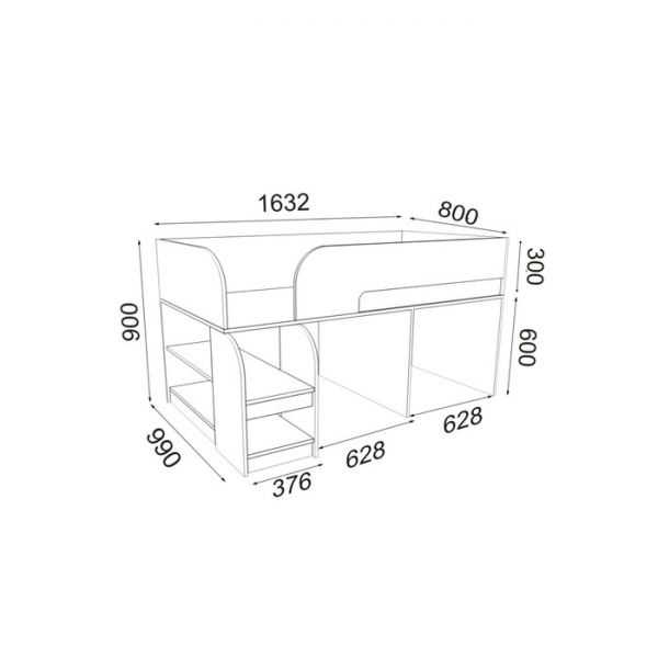 Детская кровать-чердак «Астра 9 V8», выдвижной стол, цвет дуб молочный/розовый