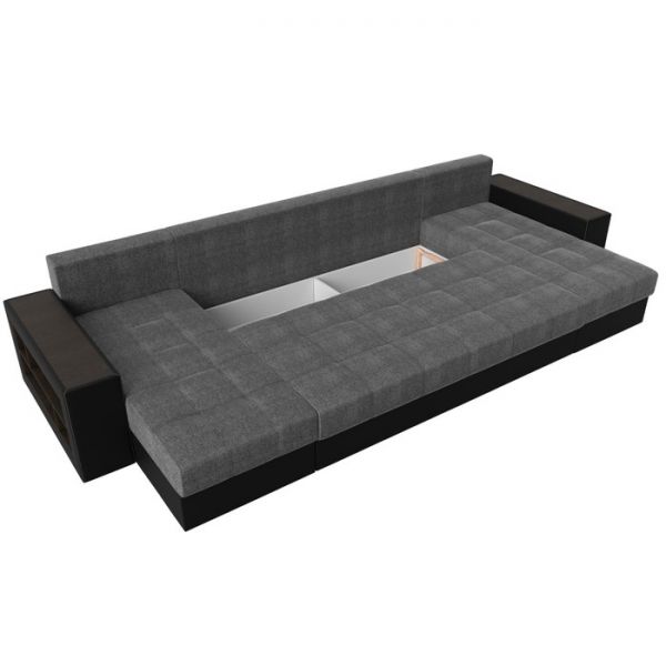 П-образный диван «Дубай», механизм еврокнижка, цвет серая рогожка / чёрная экокожа
