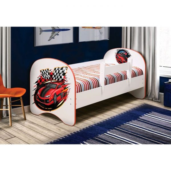 Кровать детская с фотопечатью «Машинка», 1400 ? 700 мм, без ящика, с бортиком, цвет белый