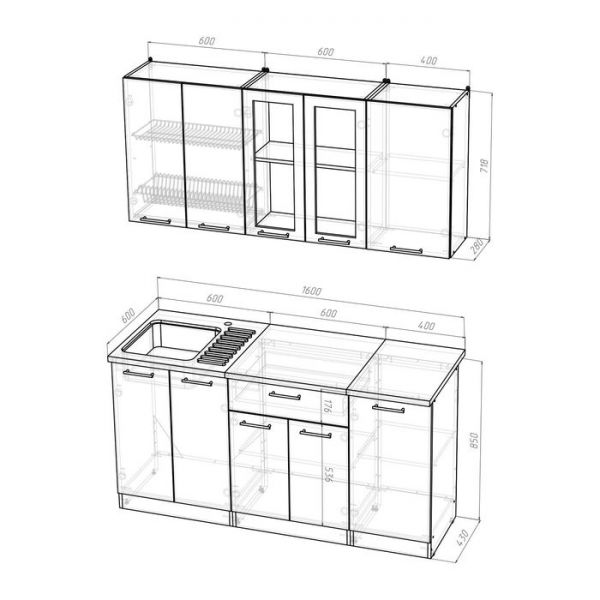 Кухонный гарнитур Светлана стандарт, 1600 мм
