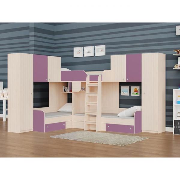 Детский комплекс «Трио 3», цвет дуб молочный / фиолетовый
