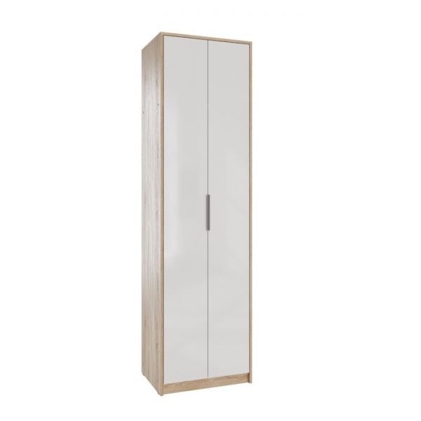 Шкаф 2-х створчатый с выдвижной штангой Нордик, 587х450х2110, Дуб сонома светлый/Белая Аляск