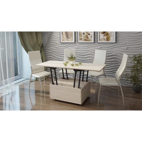 Стол «Трансформер» с ящиком 740(1480) ? 600 ? 410(750), стекло, цвет белый