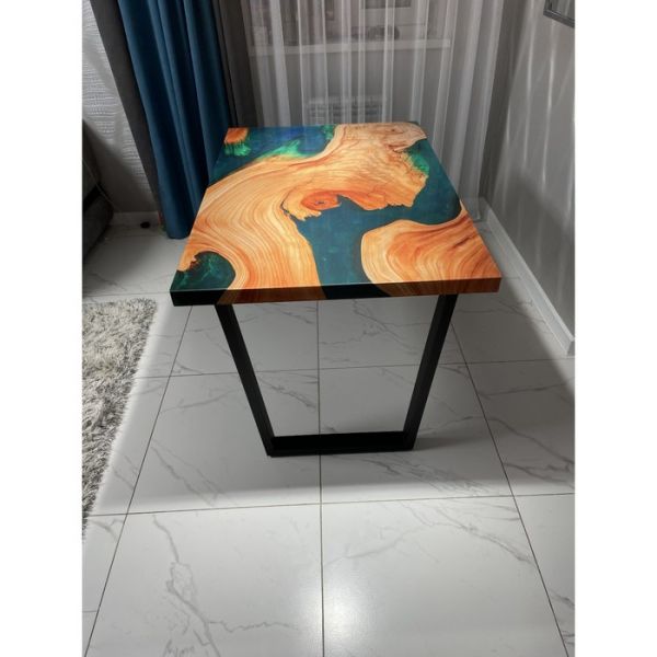 Обеденный стол «Квадро», 1200 ? 800 мм, опора «П» чёрная, фотопечать, цвет река