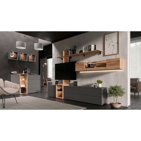 Комод Сплит, 1646х454х1052, Дуб крафт/Графит