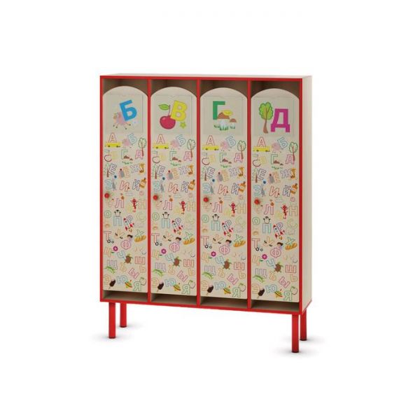 Шкаф для одежды 4х секционный на ножках «Азбука», УФ-печать, цвет бежевый / красный