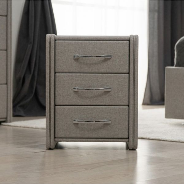 Тумба узкая «Алеро», 3 ящика, прозрачное стекло, рогожка bravo 25, цвет серый