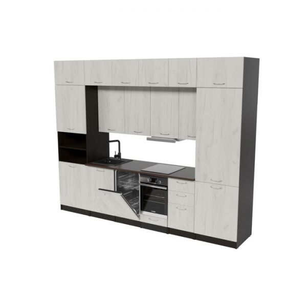 Кухонный гарнитур Лоретта люкс 3000х600 Венге/дуглас темный/Дуб грей