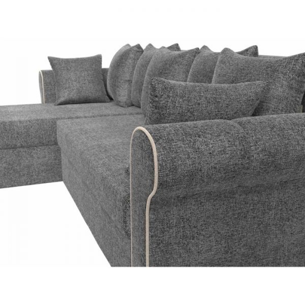 Угловой диван «Рейн», механизм еврокнижка, угол правый, рогожка, серый / кант коричневый