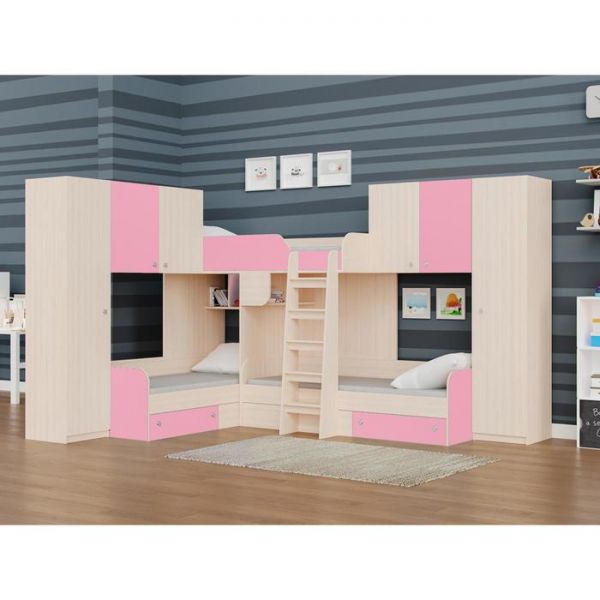 Детский комплекс «Трио 3», цвет дуб молочный / розовый