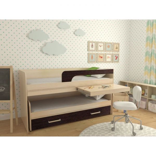 Кровать 2-х ярусная №16 1950х870х1100 дуб молочный/венге