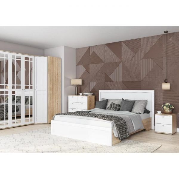 Шкаф ШР-3 Зеркало/Зеркало РИВЬЕРА 1200х570х2100 фасады ПВХ Белый/корпус Дуб Сонома