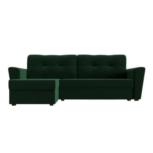 Угловой диван «Амстердам лайт», еврокнижка, правый угол, велюр, цвет зелёный