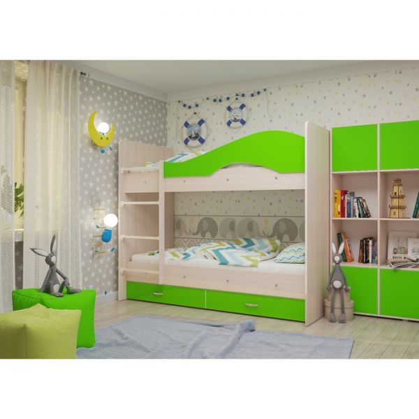 Кровать 2-х ярусная 800х1900 с ящиками, млечный дуб