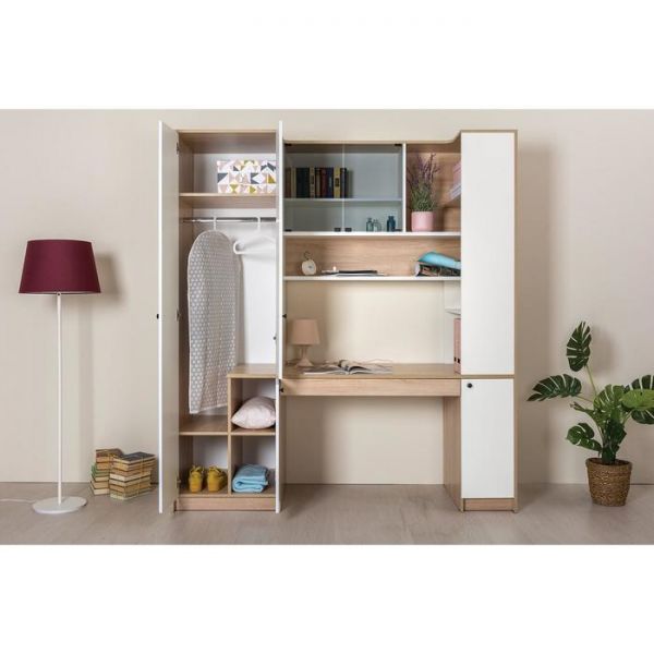 Стол компьютерный с системой хранения Микс 12.92, 1900х591х2103, Дуб сонома/Белый шагрень