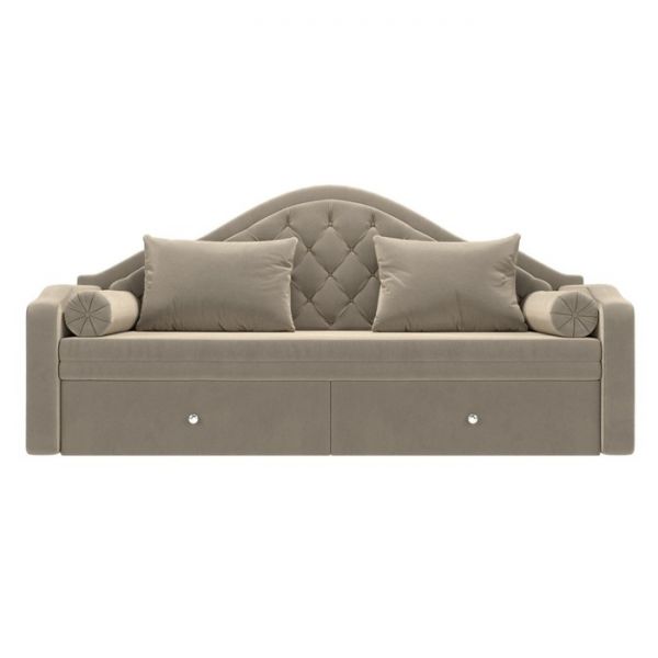 Прямой детский диван «Сойер», механизм выкатной, микровельвет, цвет бежевый