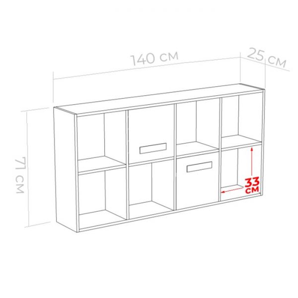 Стеллаж навесной с дверками Юниор 1400х250х709 Ясень шимо темный/Белая Аляска/Индиго