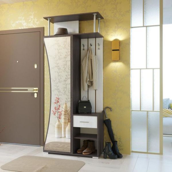 Прихожая «Саша 18», 900 ? 360 ? 2150 мм, ЛДСП, зеркало, ясень анкор тёмный / светлый