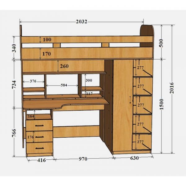 Детская кровать-чердак Аракс бетон/зира