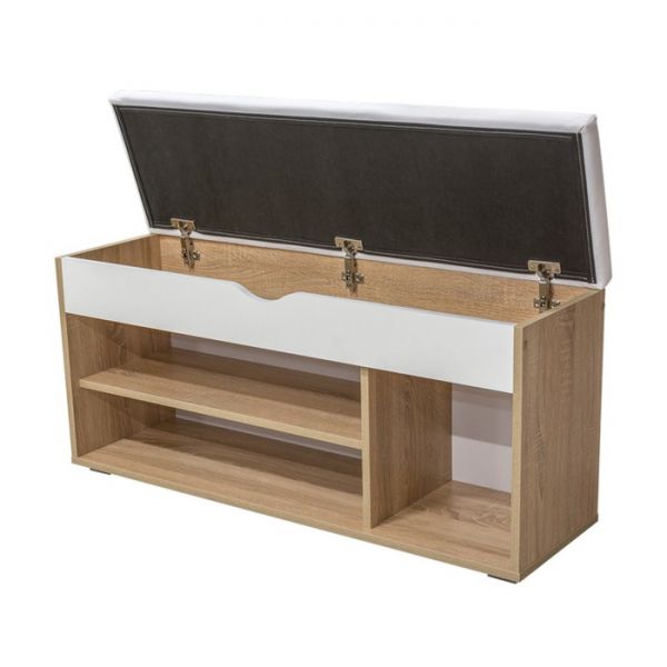 Тумба для обуви Лайт, 1055х315х510, Дуб сонома/Белый/Белый кожзам