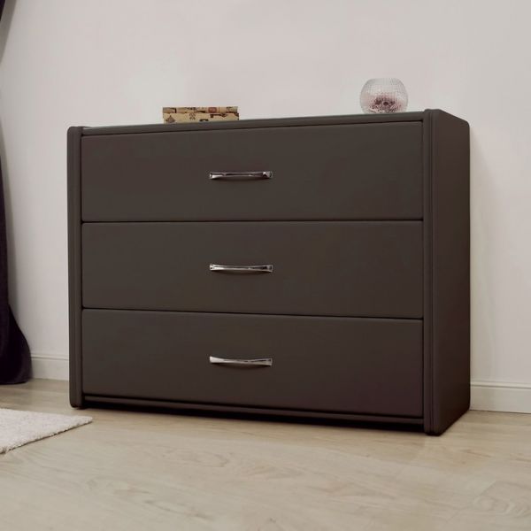 Комод «Алеро», 3 ящика, 1010 ? 375 ? 765 мм, экокожа, стекло, цвет взбитые сливки