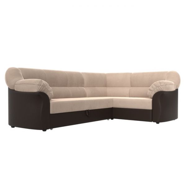 Угловой диван «Карнелла», механизм дельфин, велюр, цвет бежевый / коричневая экокожа