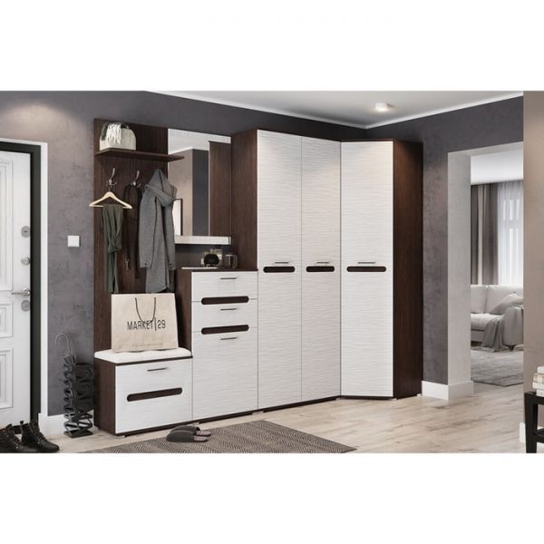 Тумба с дверками и ящиком МИШЕЛЬ 602х386х1150 венге цаво/МДФ белый страйп