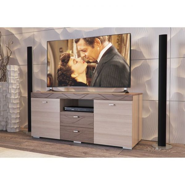 Тумба ТВ НЕАПОЛЬ Ясень шимо темный/светлый МДФ-ясень темный