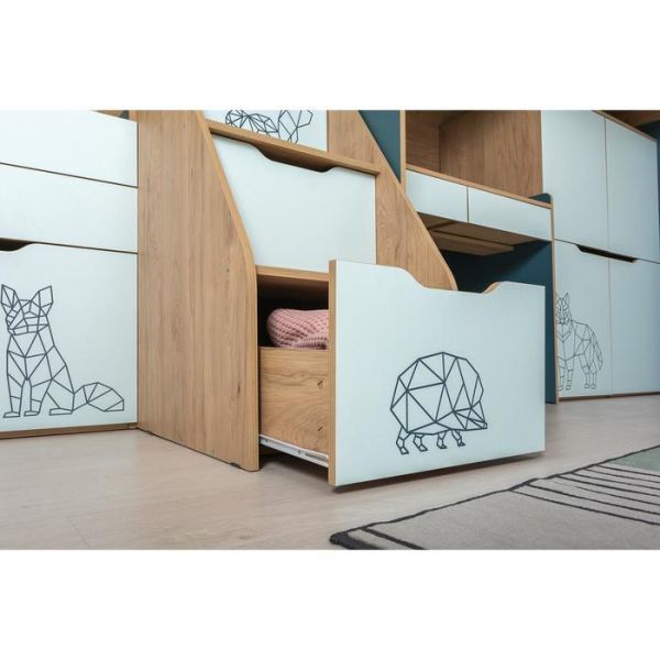 Лестиница-шкаф Гудвин 10.25, 508х1050х1304, Гикори рокфорд/Мята