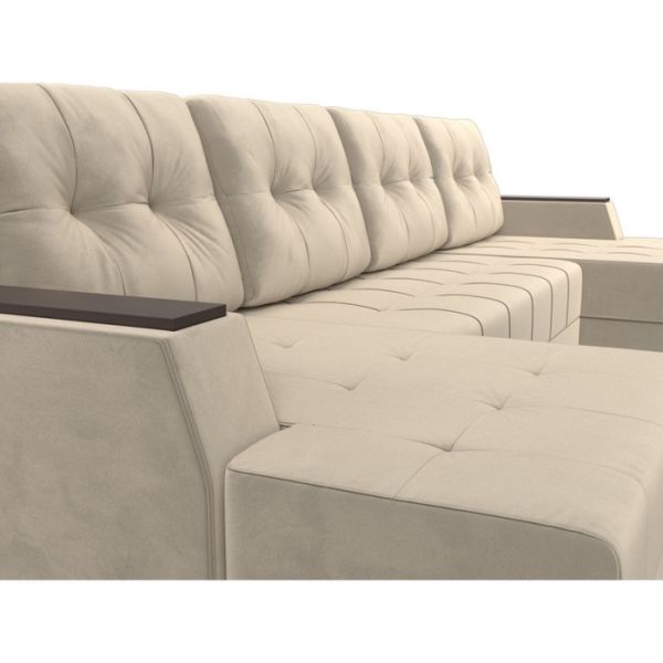 П-образный диван «Амир», механизм еврокнижка, микровельвет, цвет бежевый