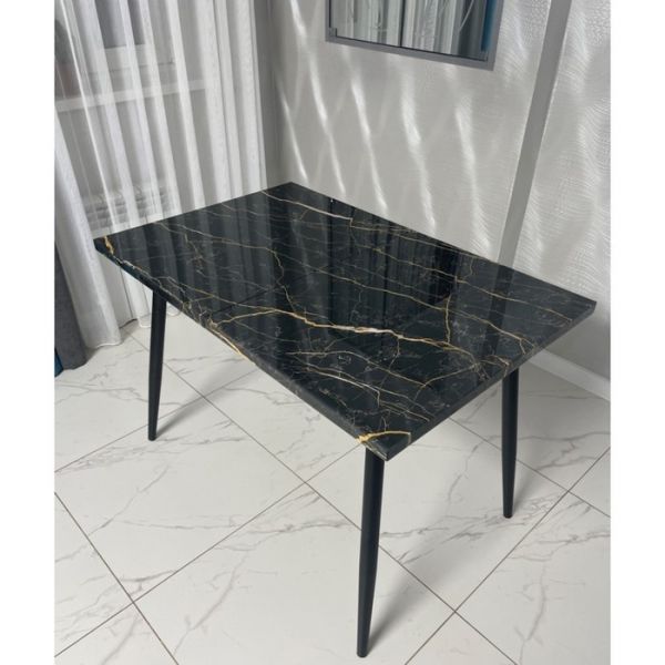 Обеденный стол «Конус 2», 1100(1500) ? 700 ? 750 мм, оптивайт, цвет чёрно-золотой мрамор