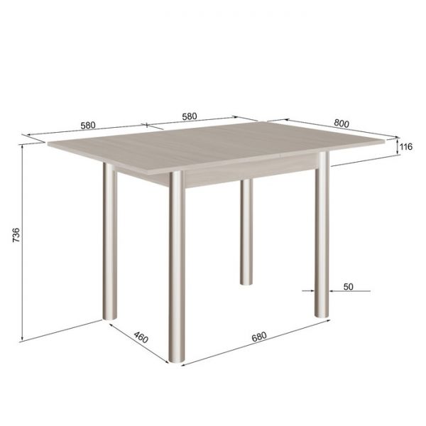 Стол обеденный раскладной СО-06, 800х580(1160)х736, шимо светлый