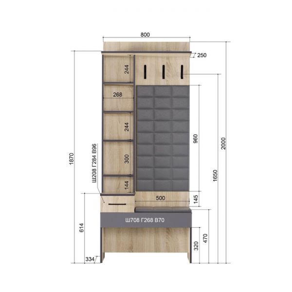 Прихожая «Эльза 1», зеркало, 800 ? 350 ? 2000 мм, цвет дуб сонома