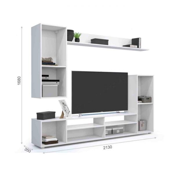 Гостиная Лия МДФ, 2130х1680х350, Белый/Белый глянец