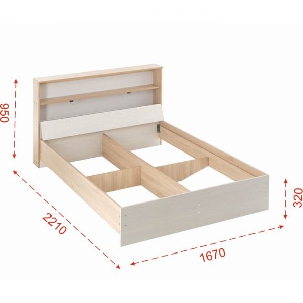 Кровать Бася-1 1600х2000 дуб сонома/ясень анкор светлый