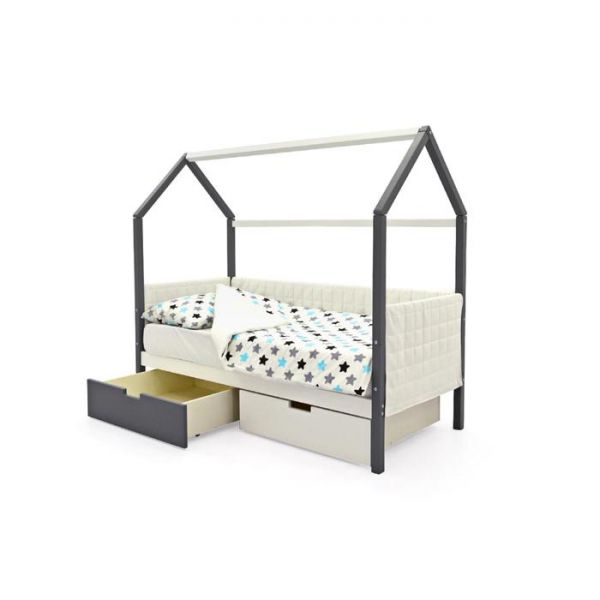 Детская кровать-домик мягкий Бельмарко  Svogenграфит-белый