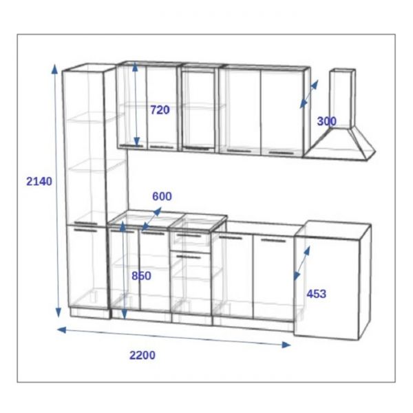 Кухонный гарнитур Волна 9, 2200х600 мм, Фиолетовый металлик