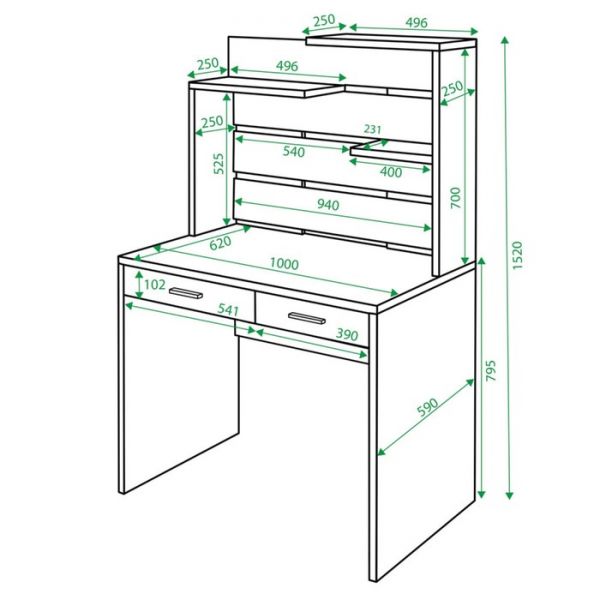 Стол с надстройкой, 1000 ? 620 ? 1520 мм, цвет белый жемчуг