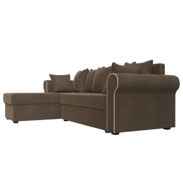 Угловой диван «Рейн», механизм еврокнижка, угол правый, рогожка, коричневый / кант бежевый