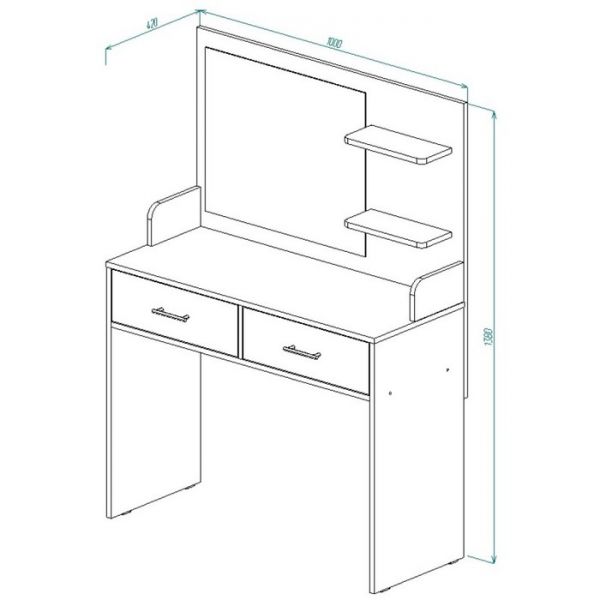 Туалетный стол Соната 1000х420х1380  Дуб Крафт табак/Муссон