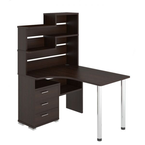 Стол СР-132, угол левый с надстройкой, 1300 ? 1010 ? 1640 мм, цвет белый жемчуг